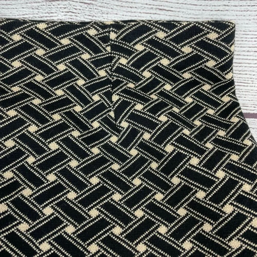 J. McLaughlin Black Beige Basket-weave metallic Knit Pencil Skit Size M